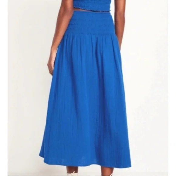 Old Navy Smocked Waist Pull On Midi Skirt Sapphire Blue Peasant Boho Med - Picture 2 of 8